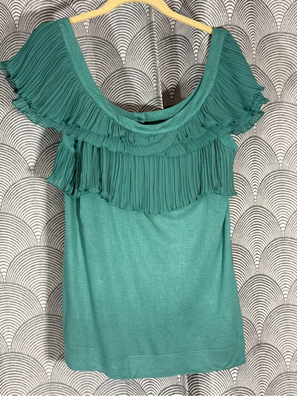 BCBGeneration Teal Ruffle-Front Blouse - Picture 2 of 8